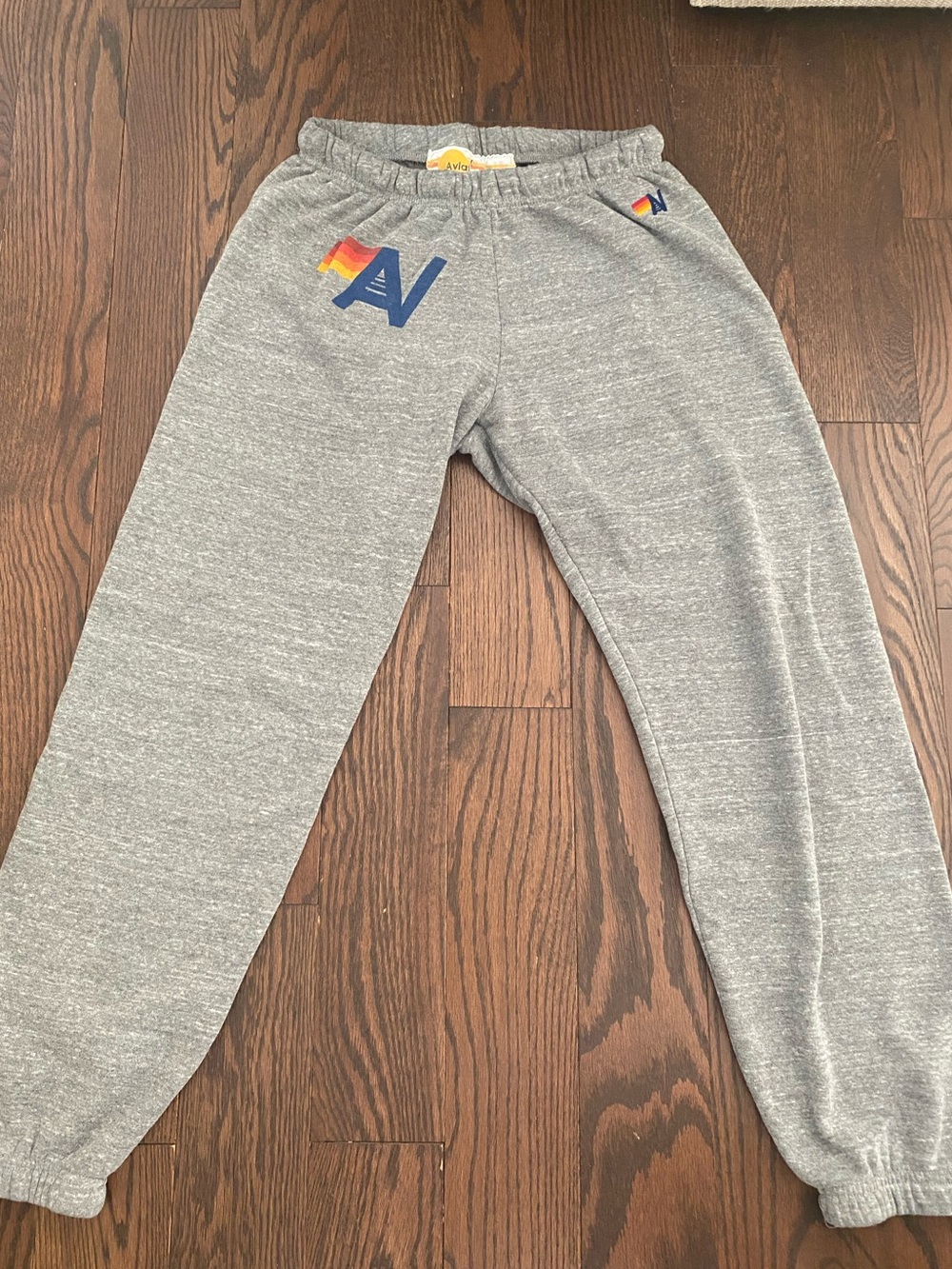 Aviator Nation Gray Joggers with Rainbow AV Logo